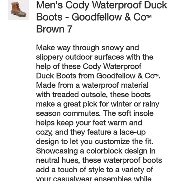 Goodfellow & Co Men's Cody Waterproof Duck Boots ~ Brown - Picture 5 of 16